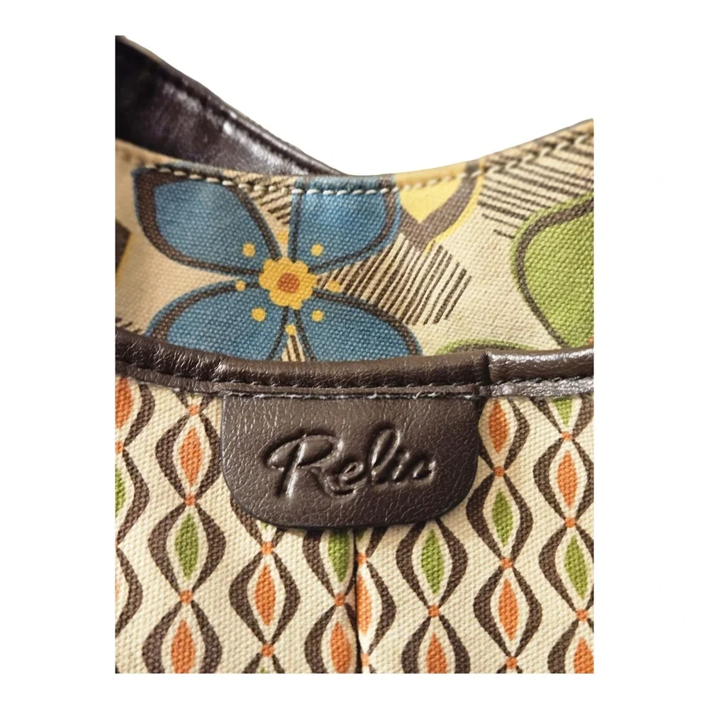 Relic Womens Retro Floral Canvas Hobo Shoulder Bag Brown Blue Yellow Multi Color